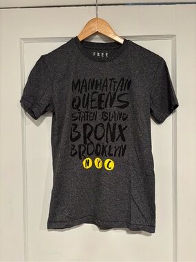 Free State Charcoal Gray NYC Borough Graphic Tee with Yellow Accents